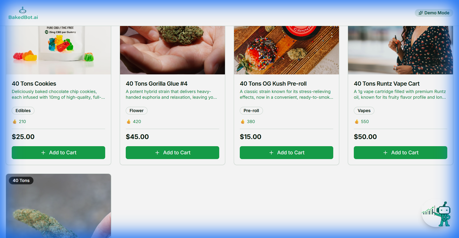 40 Tons Demo Menu - AI-powered headless cannabis menu